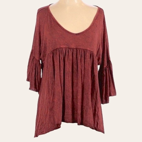 Abree Hand Dyed Boho Flowy Maroon Blouse Size S NWT - Picture 2 of 9